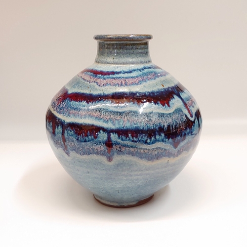 #221151 Vase Short Blue, Red, White $24 at Hunter Wolff Gallery